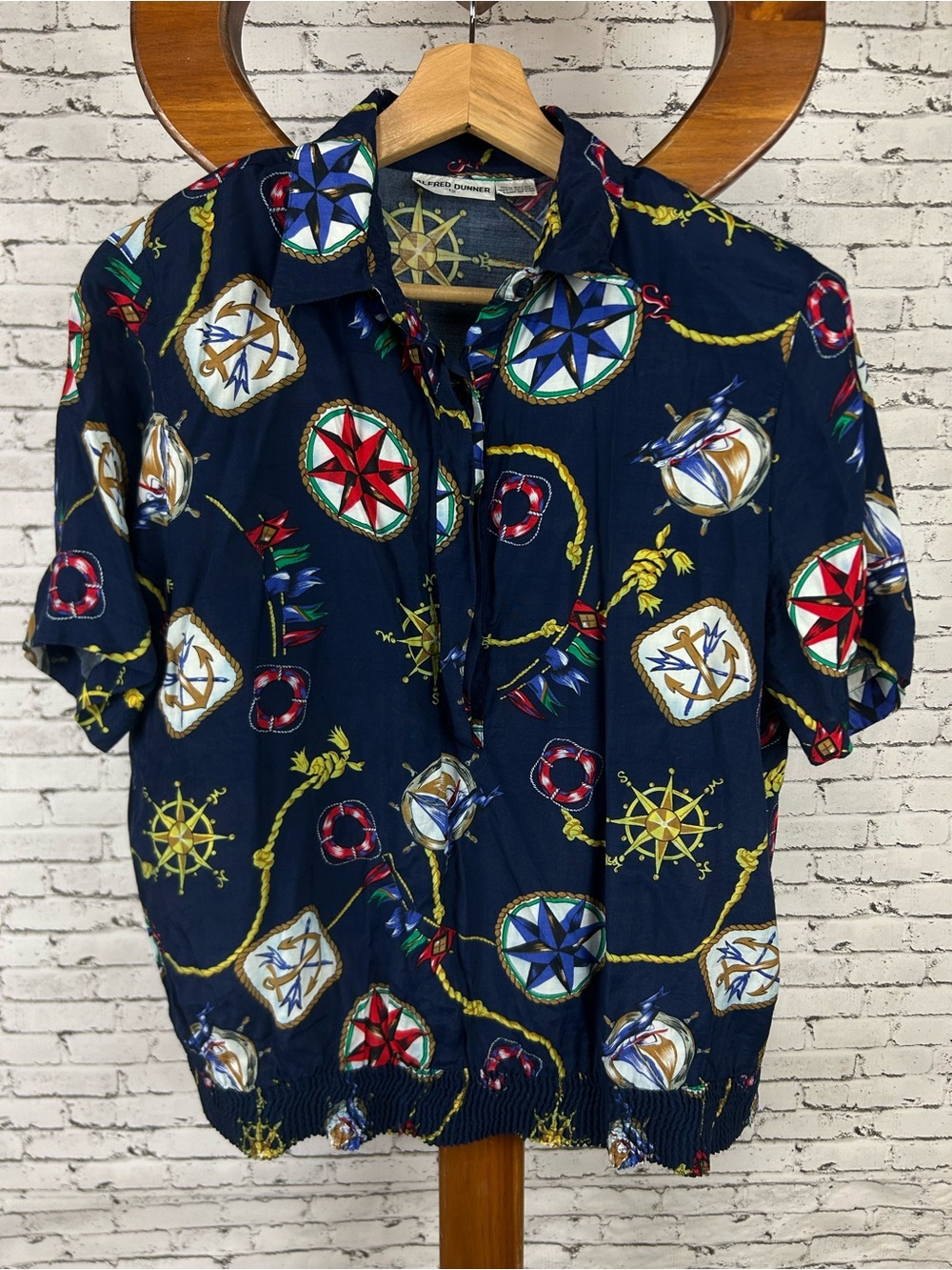 Alfred Dunner | Navy Nautical Print Short Sleeve Shirt size 12